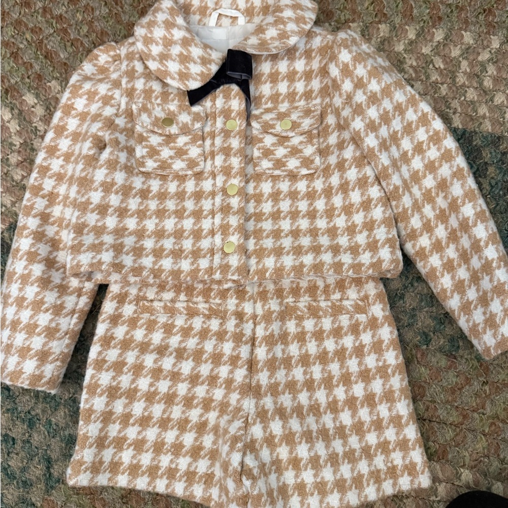 Janie and Jack Cream and Tan Houndstooth Girls Matching Set